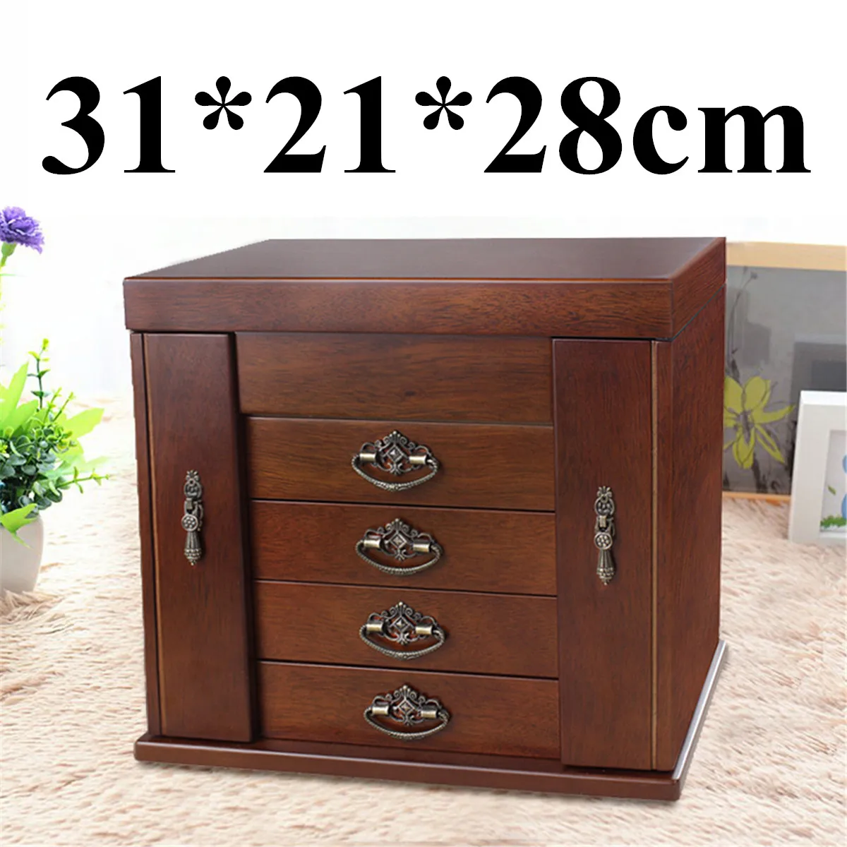 Большая многослойная деревянная шкатулка в стиле ретро роскошная для ювелирных