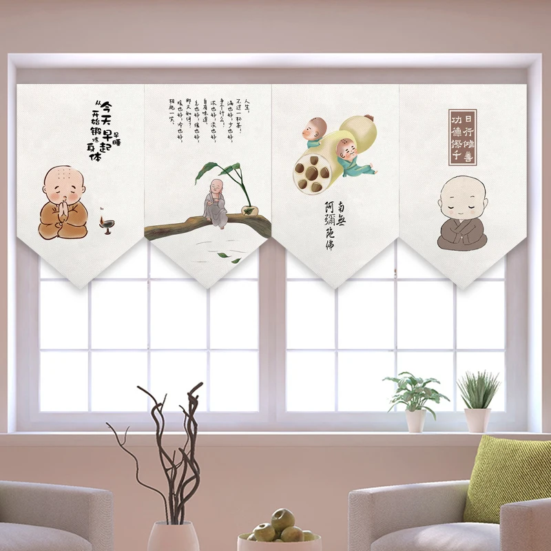 

Китайская треугольная занавеска Zen, Короткая занавеска, креативный монах, полузанавеска для гостиной, перегородка для окон и дверей