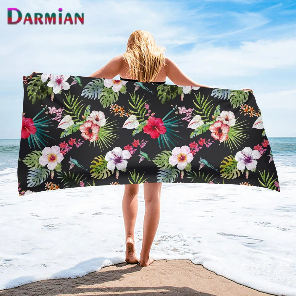 

DARMIAN Fashion Retro Hibiscus Plumeria Print Bath Towel Comfort Soft Beach Absorbent Towel Home Bath Face Hair Quick Dry Towels