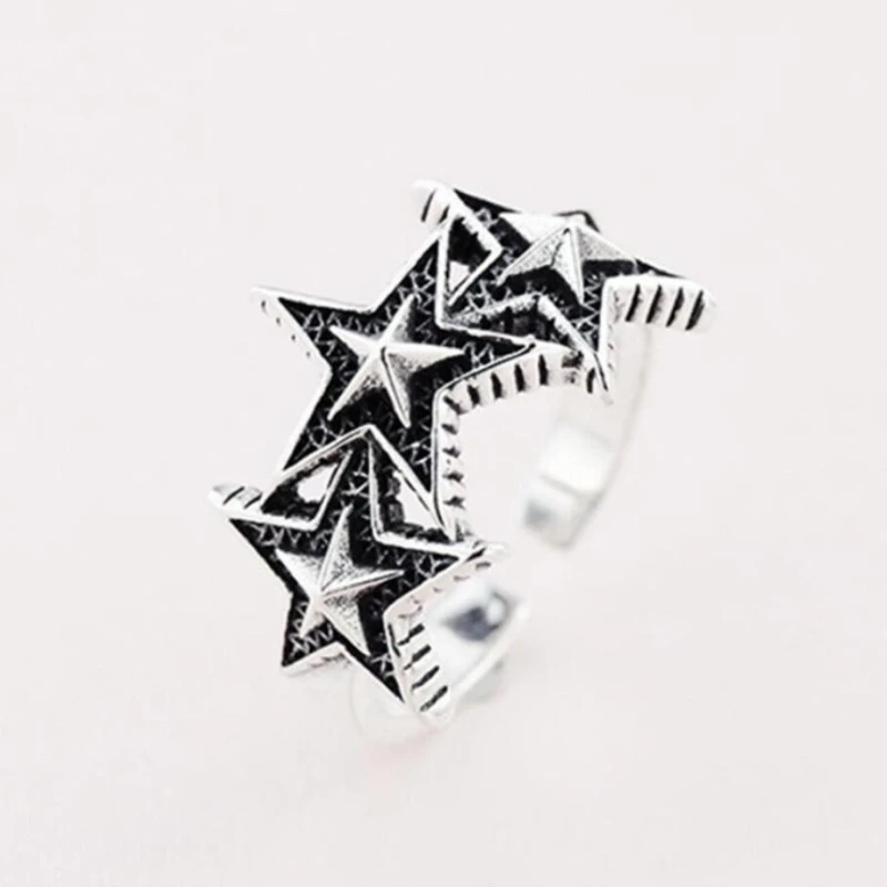 

Aestethic Elegant Teen Retro Thai Silver Stars Exaggerated Personality 925 Standard Silver Female Resizable Opening Rings 283