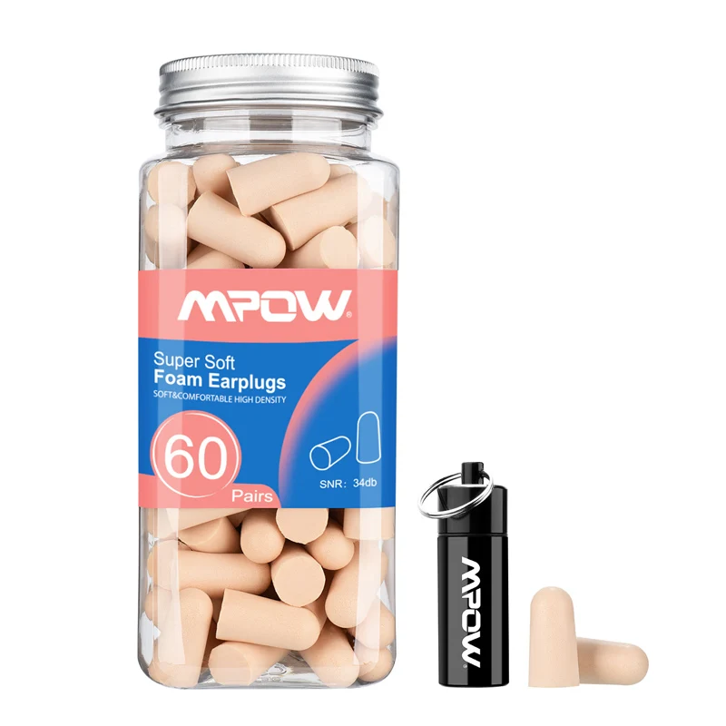 Flesh Pink Mpow HP055 60 пар поролоновые беруши шумоизоляция/фильтр для защиты слуха NRR 32 дБ шумоподавление с чехол для переноски для сна - Цвет: Flesh Pink