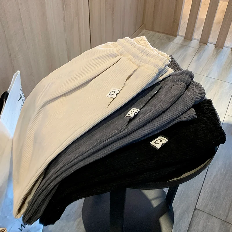 Брюки мужские вельветовые с высокой талией черные мягкие