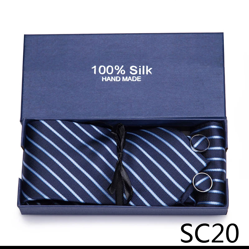 

2021 New Style Silk 7.5 cm Wedding Gift Tie Set Necktie Box Men Solid Suit Accessories White Fit Wedding