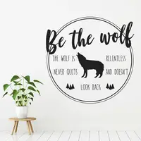 Inspirational Quote Wall Decal Be the Wolf Lettering Vinyl Window Animals Art Mural Bedroom Living Room Man Cave Home Decor M857