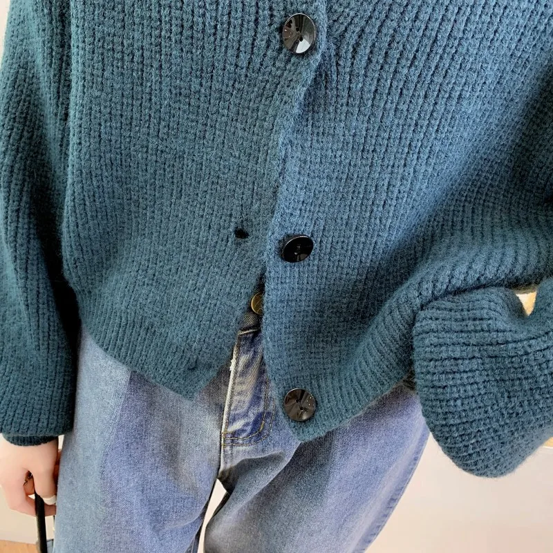 

REALEFT 2020 New Autumn Winter Solid Women's Cardigans Korean Style Puff Sleeve Single Breasted Chic Sweaters Ladies Knitwears