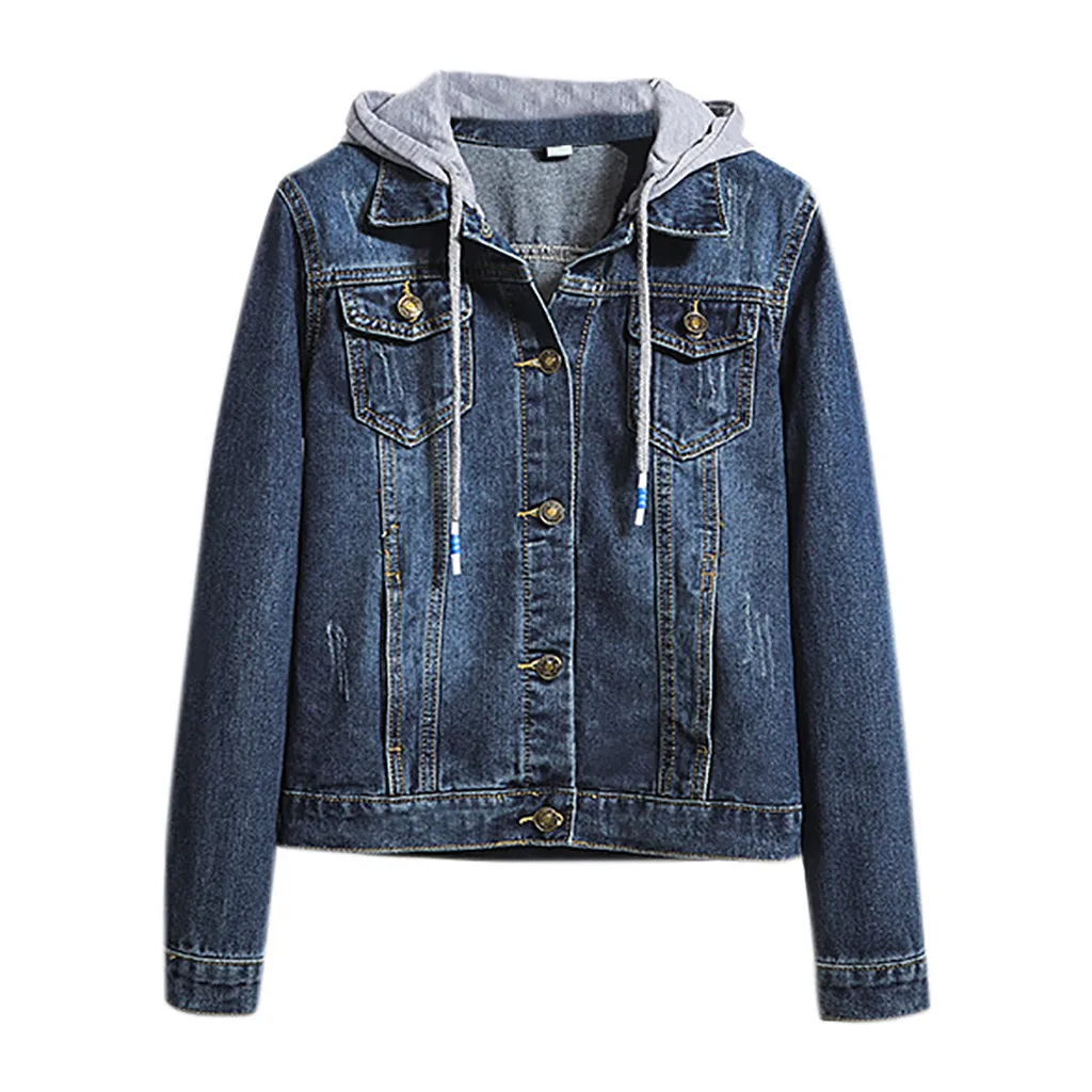 Женская джинсовая куртка с длинными рукавами короткая карманами на пуговицах