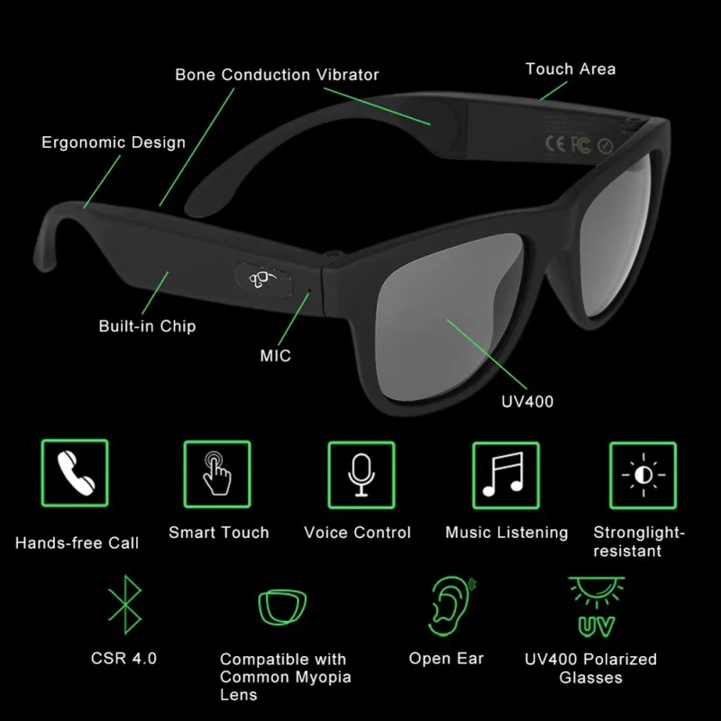 저렴한 신제품 기술 휴대용 블루투스 스마트 선글라스, 블루투스 골전도 무선 헤드셋 마이크 안경