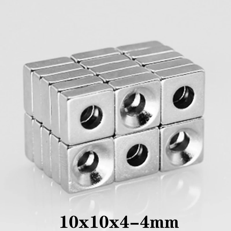 

10 ~ 100 шт. 10x10x4-4 мм отверстие 4 мм редкоземельный неодимовый потайные магниты мощный магнитный 10x10x4 блочный магнит 10*10*4
