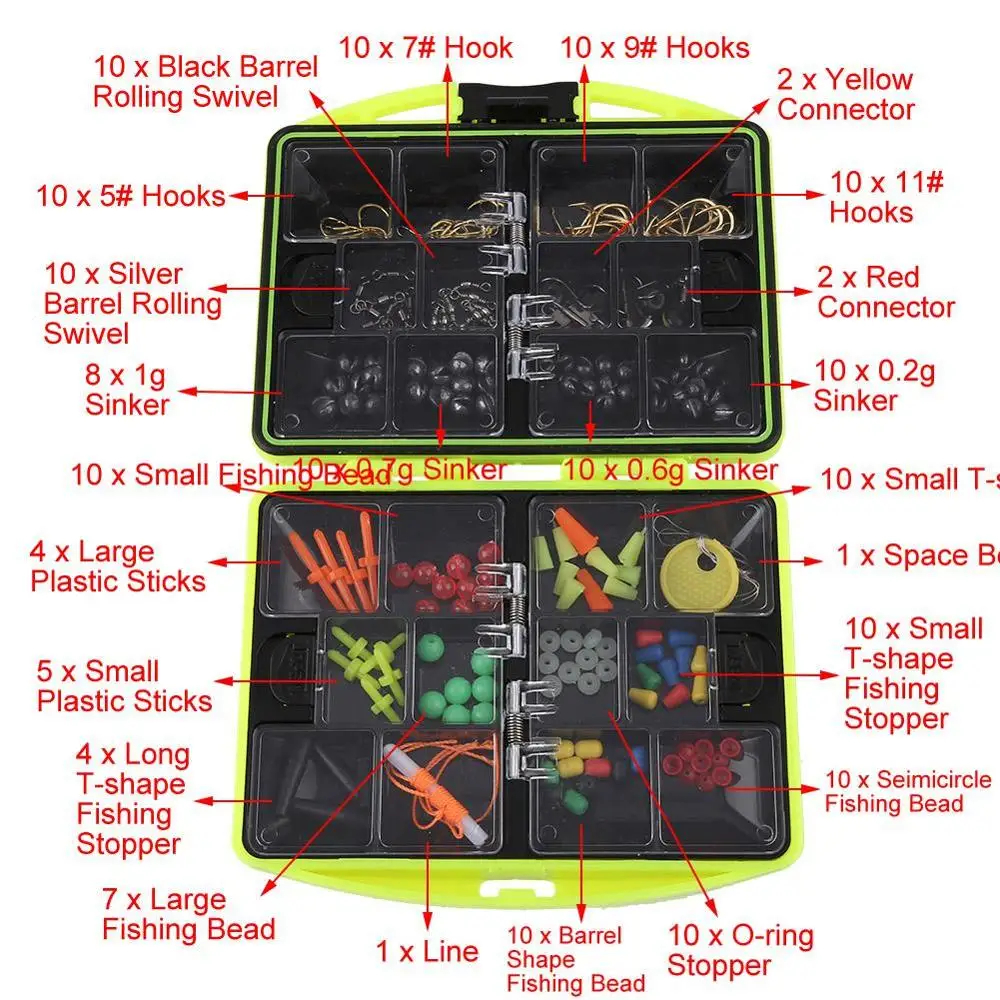 

184pcs 24 Kinds Portable Rigs Rock Fishing Accessories Set Surf Casting Soft Lures Box Swivel Jig Lead Hooks Kit Tools Tackle