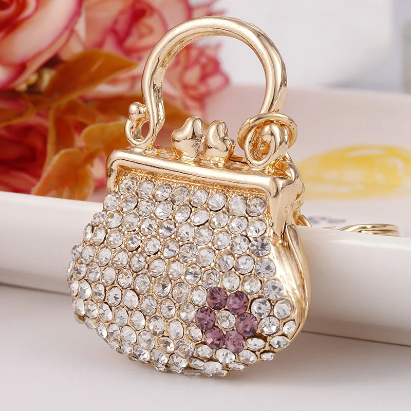 

Cute Rhinestone Bag Keychains Pendant Car Lady Gifts Key Chains Women Bag Charms Keyrings Crystal Jewelry Girl's Favorite Gift