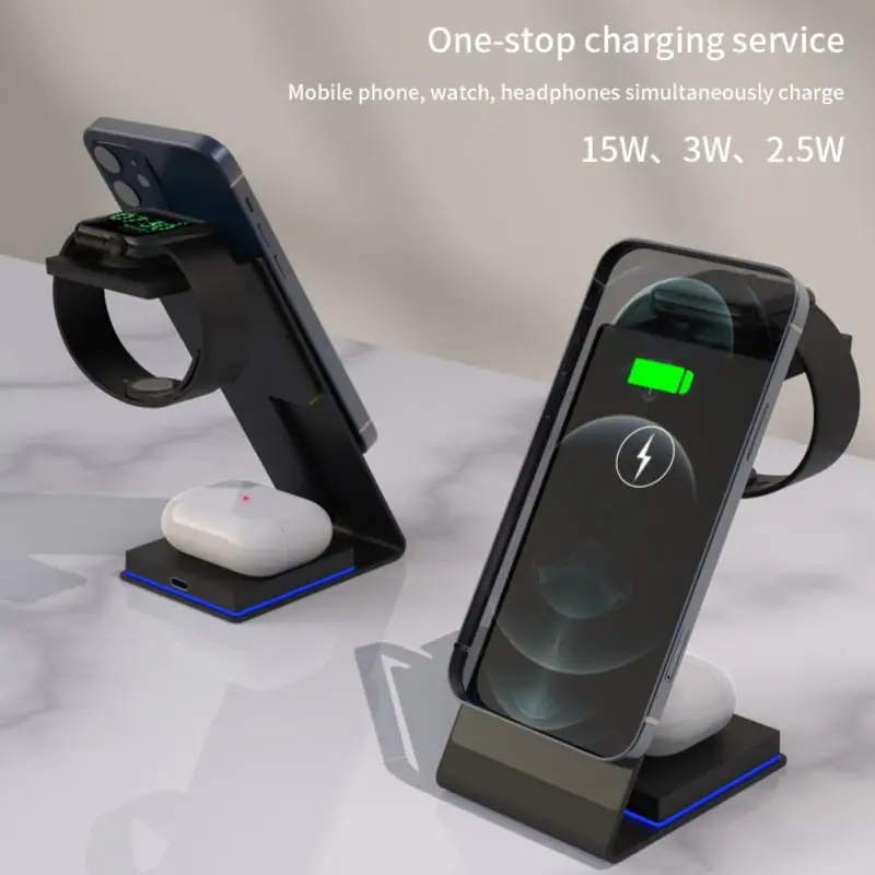 

Беспроводное зарядное устройство 3 в 1 Qi, 15 Вт, зарядная док-станция для IPhone 12 13 серии Apple Watch SE 6 5 4 3 AirPods Pro
