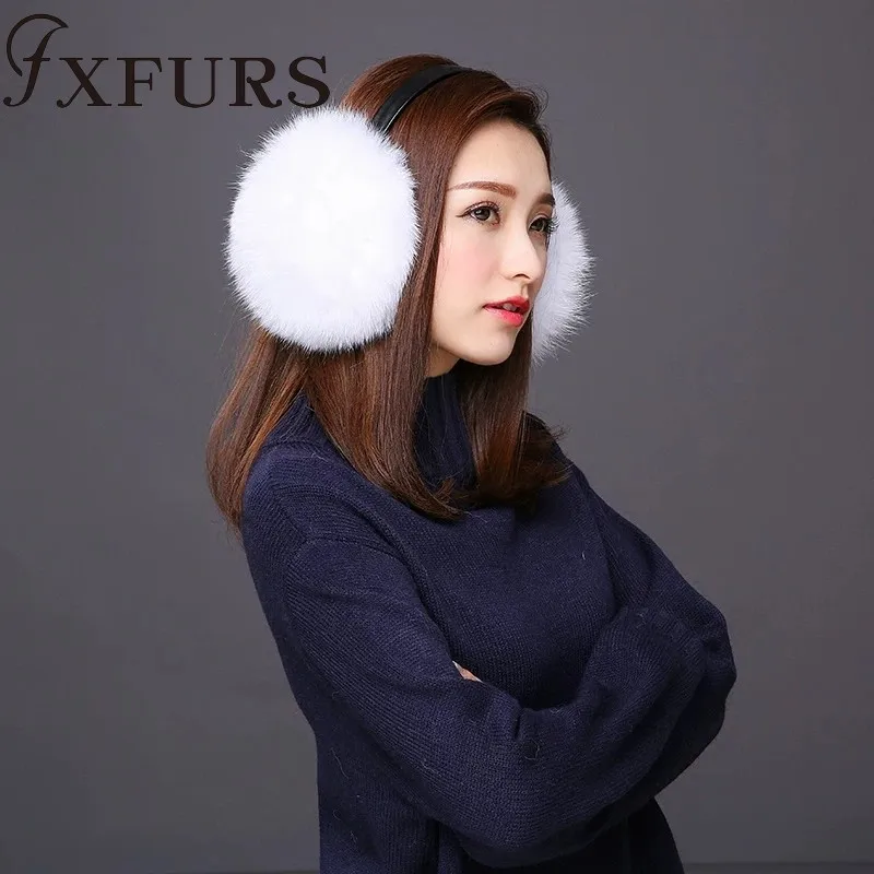 Женские меховые наушники FXFURS модные милые большие из лисьего меха теплые ушанки