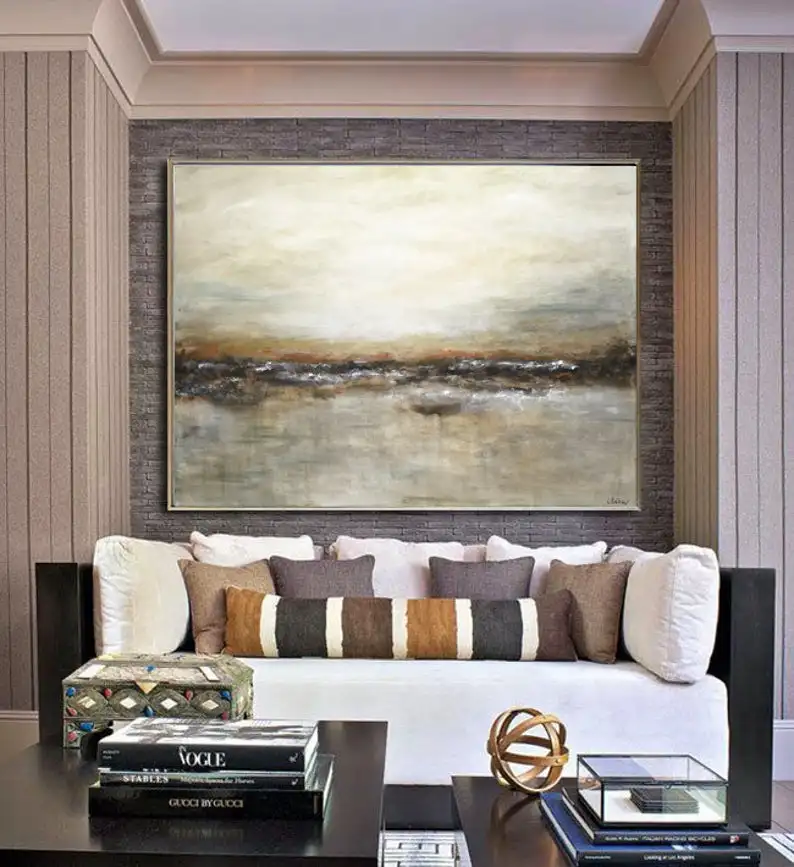 

Handmade Large Landscape Painting Canvas Art Contemporary Fine Art Abstract Wall Art Suede Sienna Artwork Acrylic Painting Oil