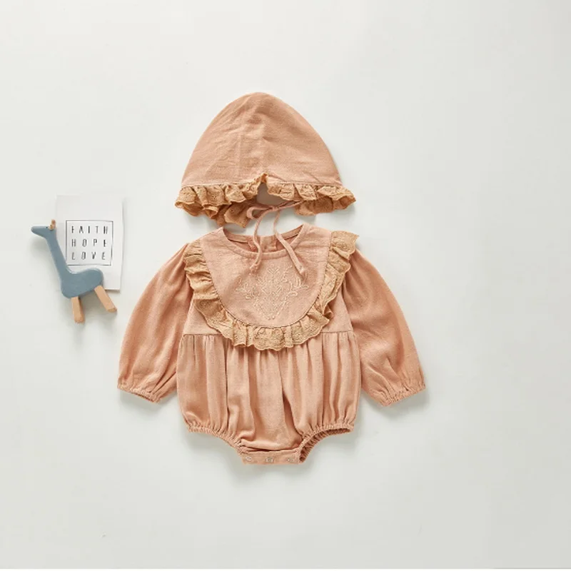 2021 nuevo oto&ntilde;o Body para beb&eacute; caqui Rosa mangas largas de farol mono de algod&oacute;n con lindo de la ropa de los ni&ntilde;os 0-3 a&ntilde;os E306-1