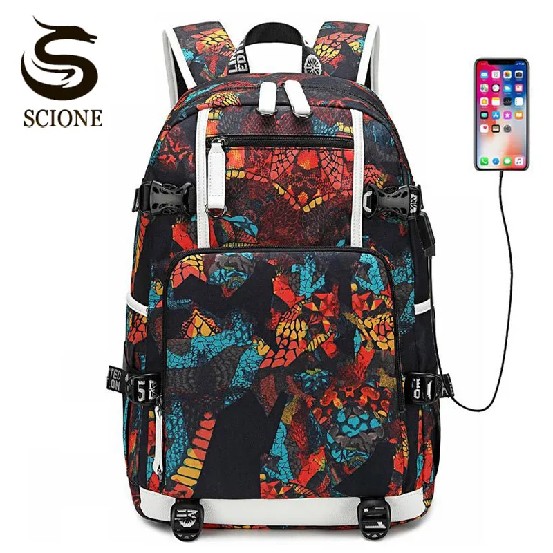 Школьный ранец XA150M с USB-зарядкой и принтом в стиле граффити, большой водонепроницаемый рюкзак для ноутбука, для студентов