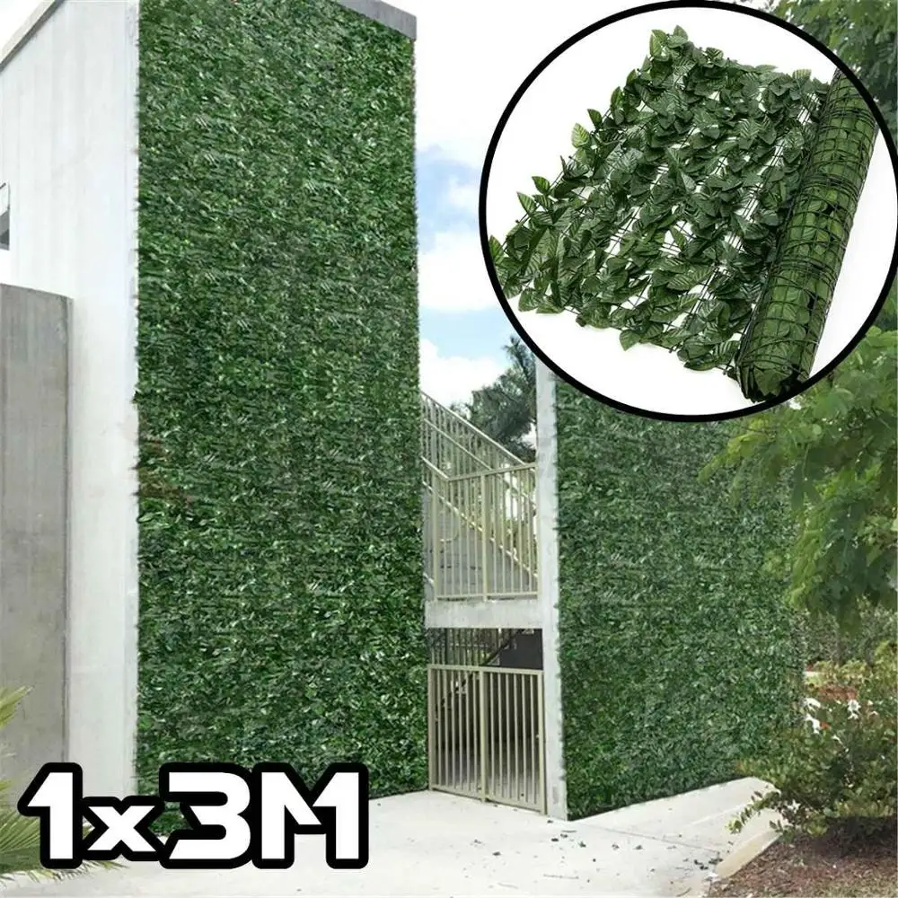 2/3pcs Artificial Fake Chloranthus Leaf Roll Privacy Dense Fence Green Garden Hedge Veil 3x1m