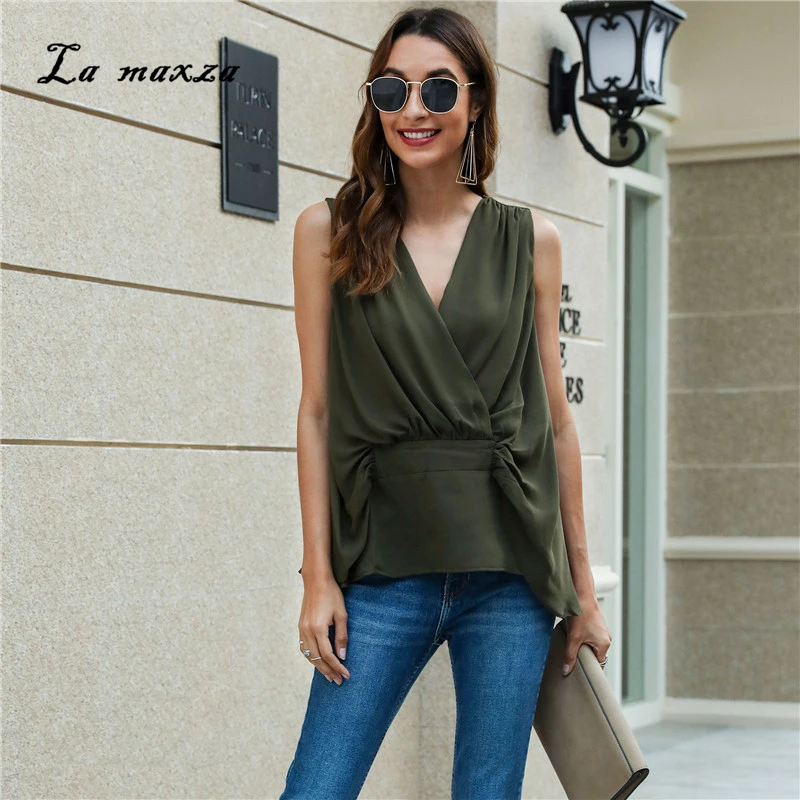 

2020 женские майки, однотонная Повседневная элегантная женская одежда с V-образным вырезом