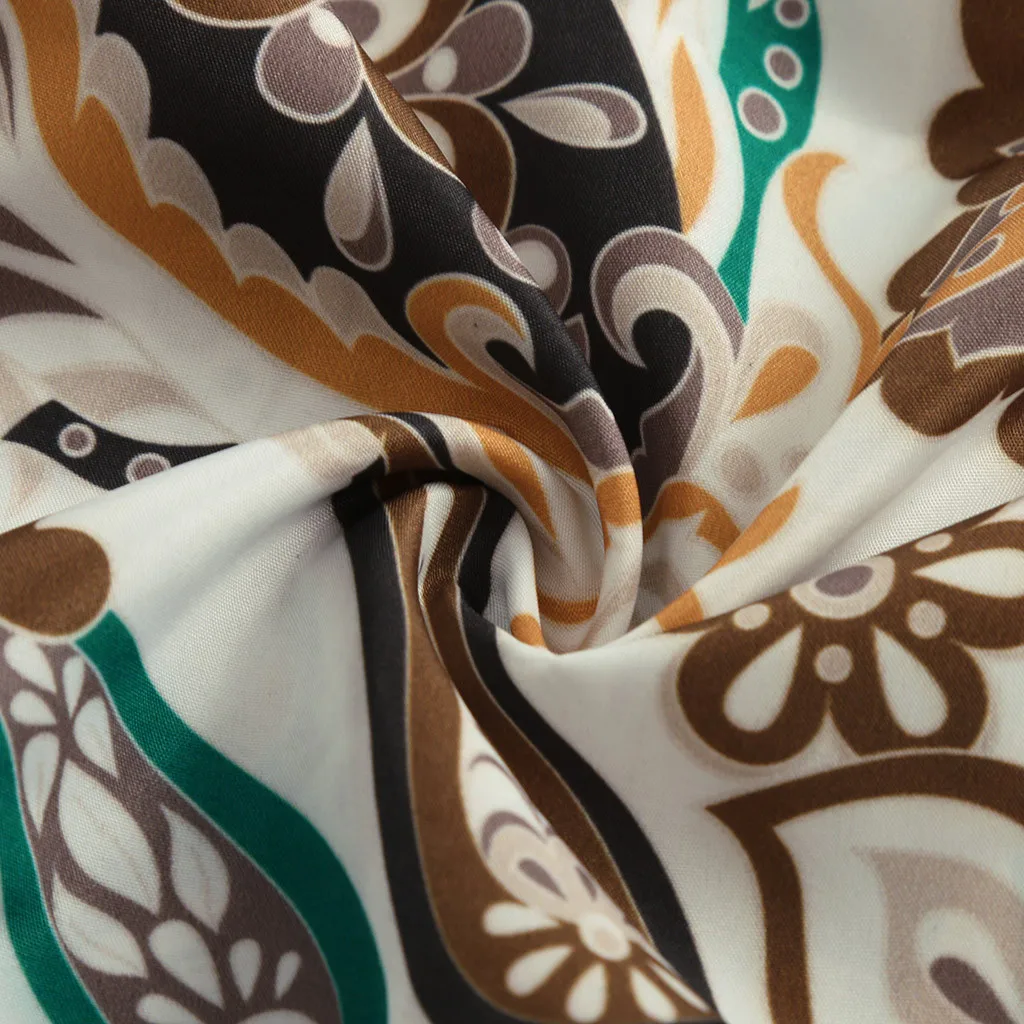 С длинным рукавом на лето свободное платье тонкий Boho Пляжные наряды Для женщин Туника Повседневное галстук-бабочка с v-образным вырезом платье миди с цветочным принтом размера плюс 5XL