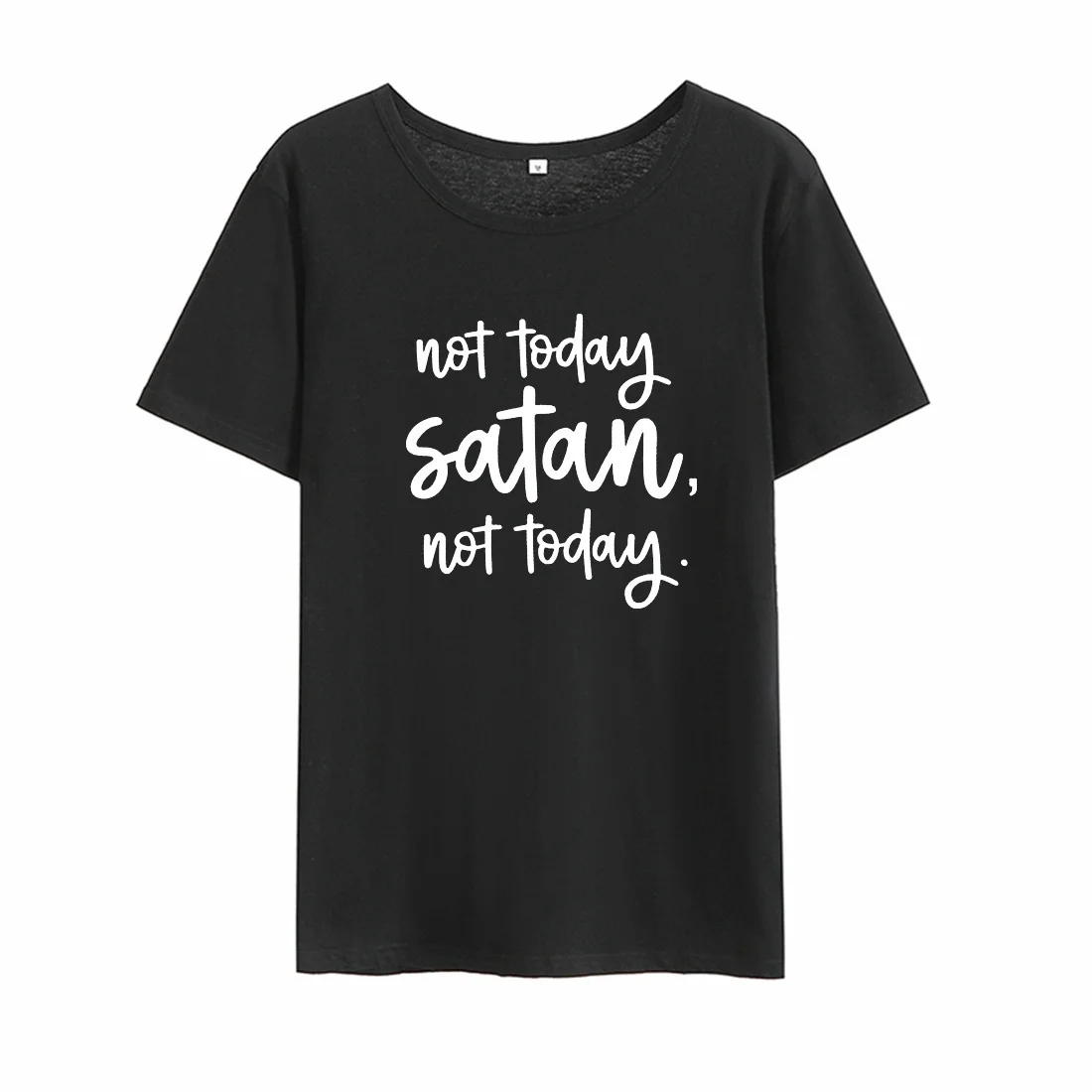 Not Today Satan Funny T Shirts for Women O-neck Short Sleeve Cotton Tee Shirt Femme Black White Loose Tshirt | Женская одежда