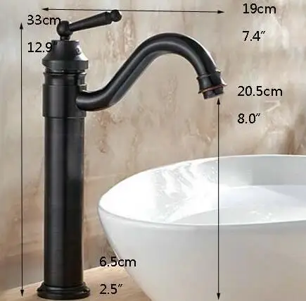 

Black/Gold Brass Retro Bathroom Basin Sink Mixer Taps Deck Mounted Single Holder 360 Swivel Spout Black Faucet B504
