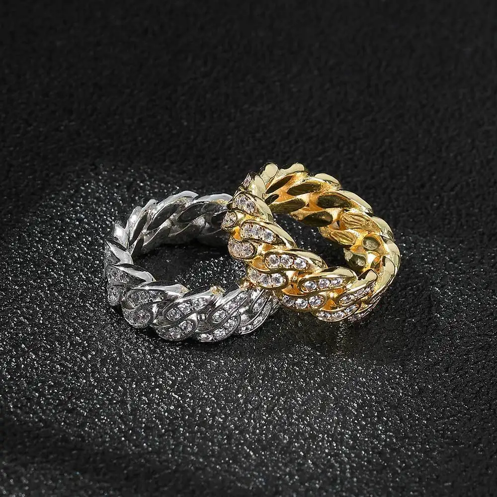 

Позолоченные кольца в стиле хип-хоп шириной 8 мм, сверкающее кольцо из кубинской цепи с микрозакрепкой из фианита для мужчин и женщин, 2021