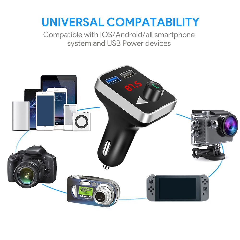 FM-трансмиттер автомобильный с двумя USB-портами и поддержкой Bluetooth 3 1 А | Мобильные