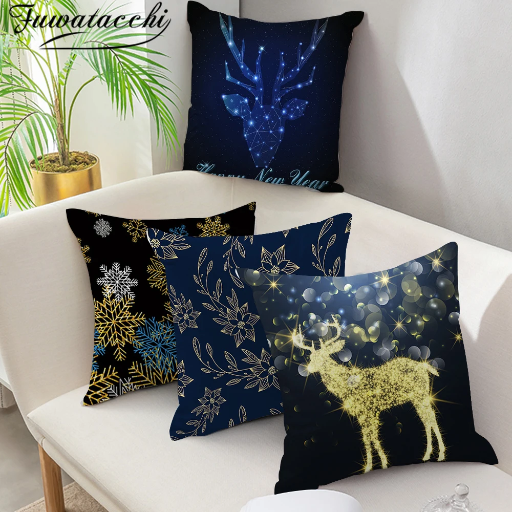 Чехол на рождественскую подушку Fuwatacchi Снежная сцена подушка с принтом Снежинка