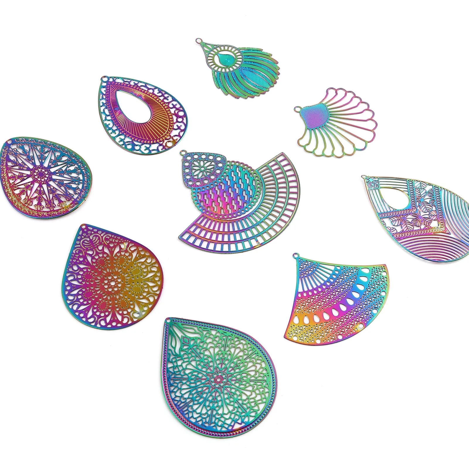 

Bohemian Iron Alloy Filigree Stamping Pendants Multicolor Color Color Charms Hollow DIY Making Necklace Earrings Jewelry,5PCs