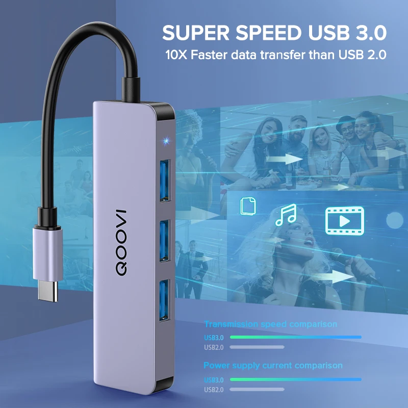 QOOVI USB C концентратор 4 в 1 Тип к 3 0 адаптер док-станция для Macbook Pro iPad Air HUAWEI Mate 40 30 USB-C