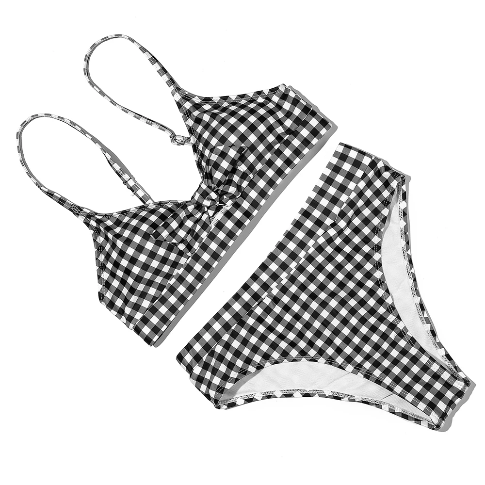 

ZTVitality Bow Plaid Bikinis Push Up Sexy Bikini 2021 Hot Sale Straps Padded High Waist Swimsuit Retro Swimwear Women Biquini