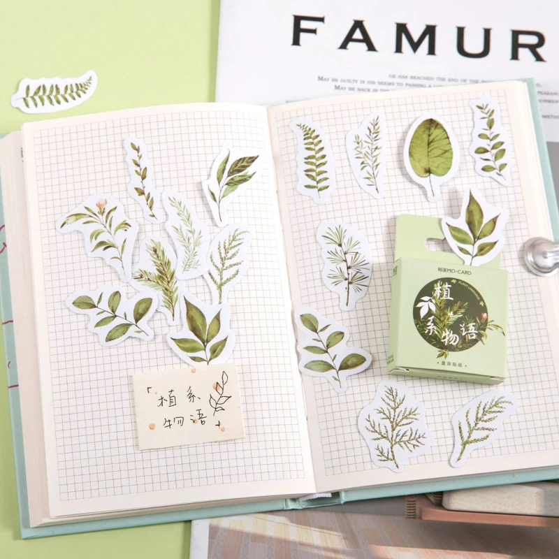 46 шт. набор наклеек на растительный язык с зелеными листьями стикер для заметок