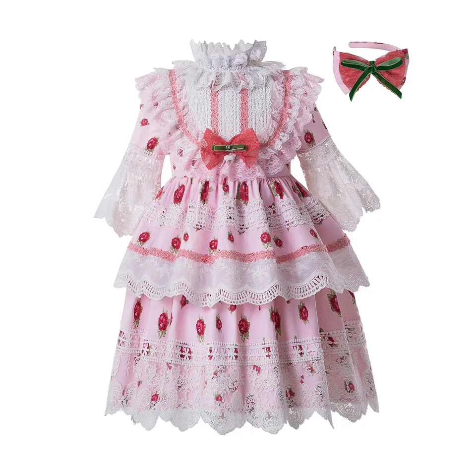 Pettigirl Girls Dresses For Party Flower Pink Printed Lace Evening Long Kids Dress | Детская одежда и обувь
