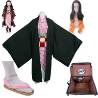 anime demon slayer kimono kimetsu no yaiba kamado nezuko full cosplay adults kids costume set wig shoes backpack unisex
