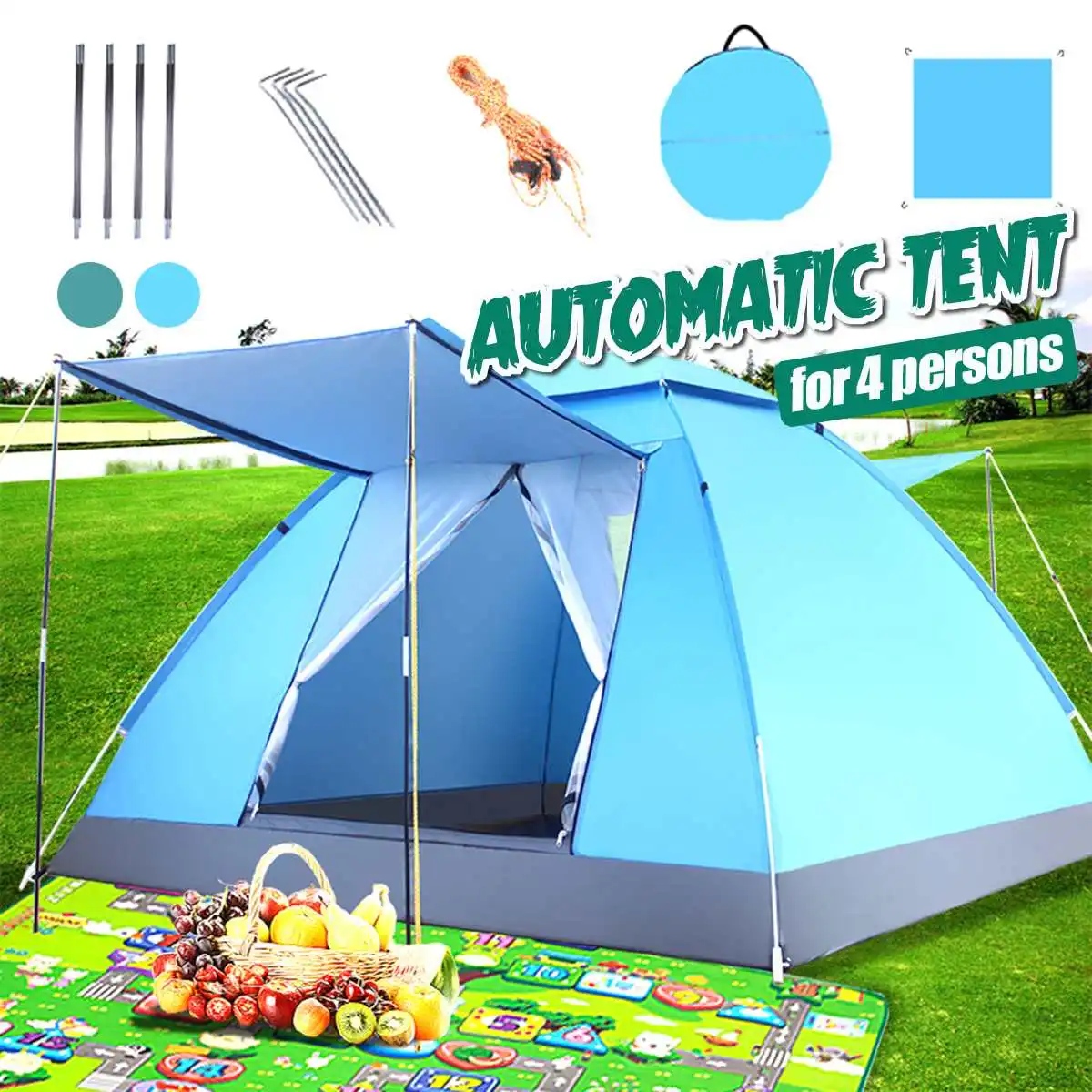 

200x200x125cm Automatic Camping Tent 3-4 Person Family Easy Instant Setup Protable Backpacking Tent Hiking Travel Sun Shelte