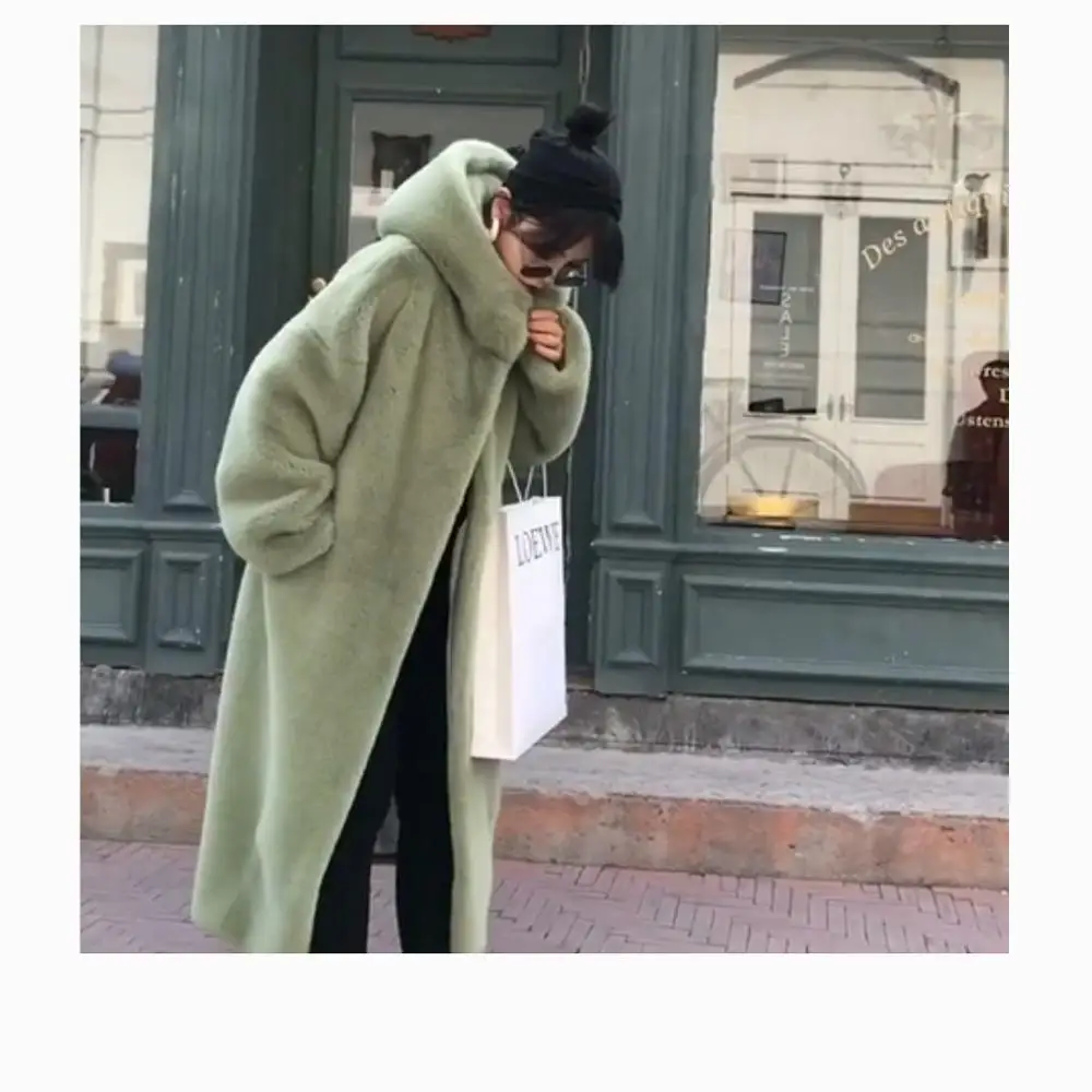 Heydress, зимнее однотонное Женское пальто из искусственного меха с капюшоном, Женская Толстая теплая верхняя одежда, меховые куртки, женское Свободное пальто с мишкой Тедди - Цвет: green