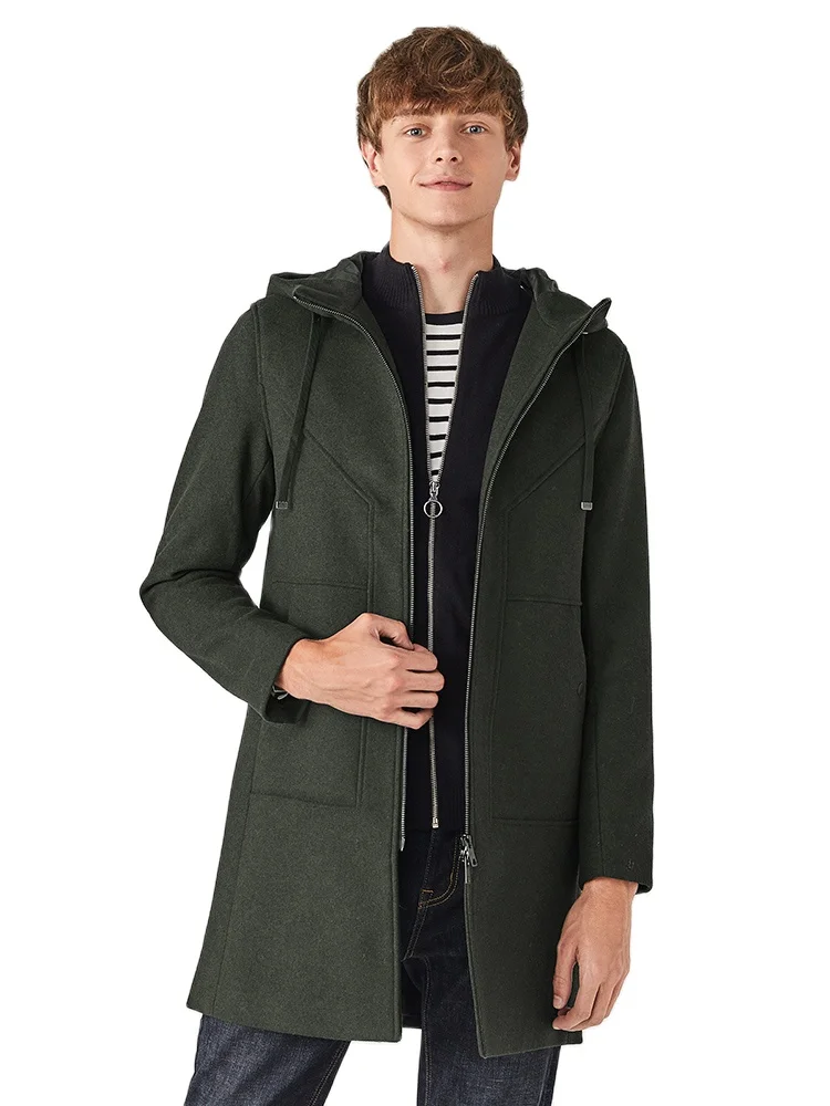 Куртка SEMIR Мужская зимняя с капюшоном Длинная ветровка в Корейском стиле черная