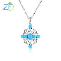 original 925 sterling silver pendant for women%c2%a01 6 carats natural turquoise charm cross necklace mother party gift fine jewelry