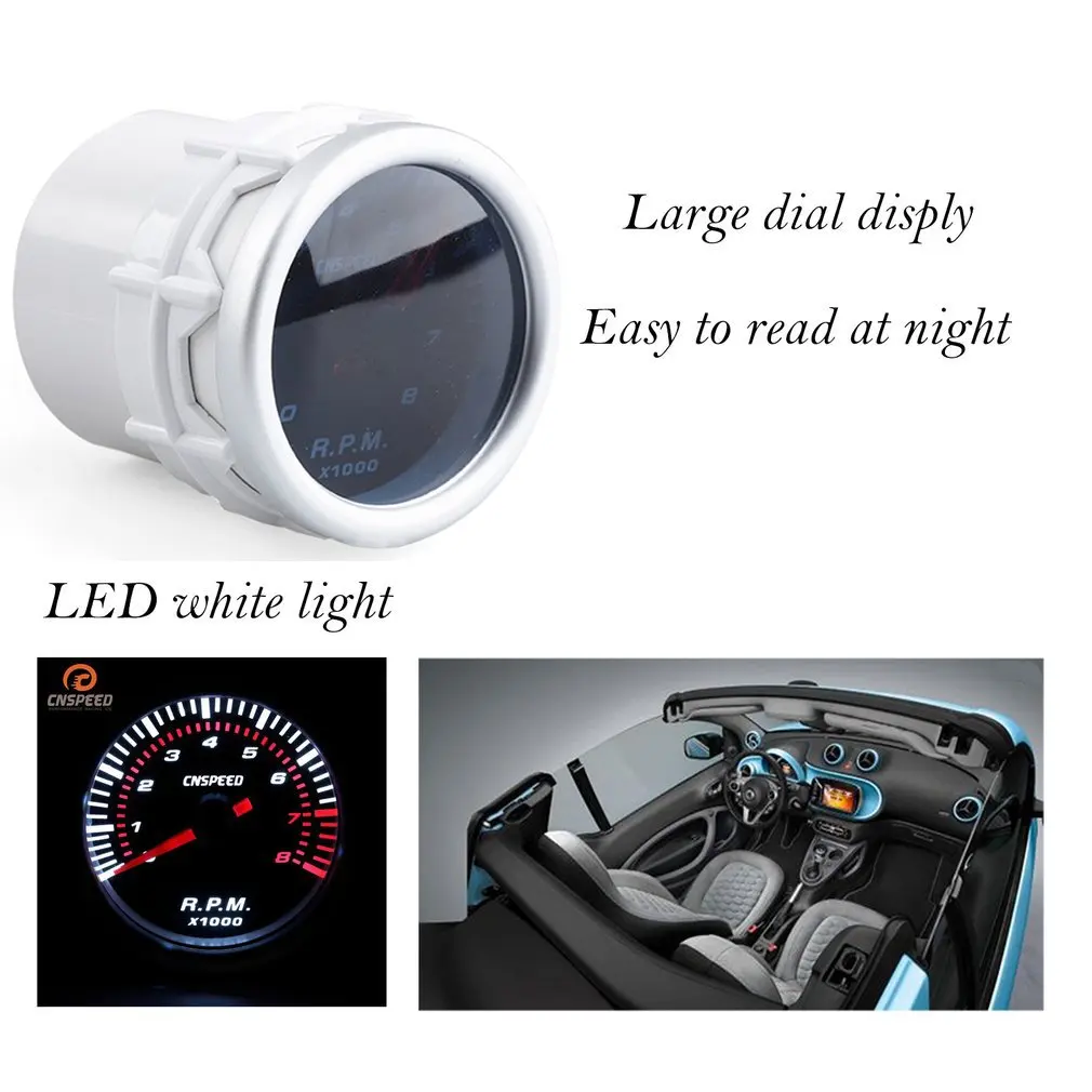 CNSPEED 52mm Electrical Car Engine Speed Pointer Tachometer Tacho Gauge Meter Tester 0~8000 RPM Counter for 4/6/8 Cylinder | Автомобили и