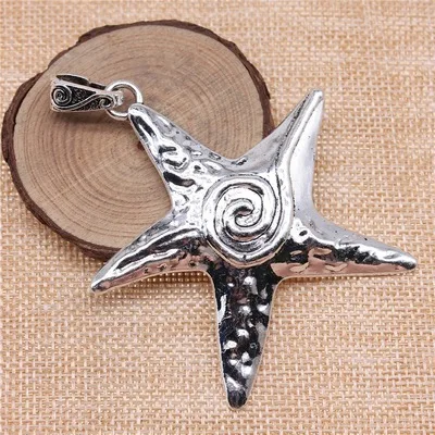 

High Quality 1pcs 70x66mm Antique Silver Color Starfish Charms Pendant For DIY Jewelry Making