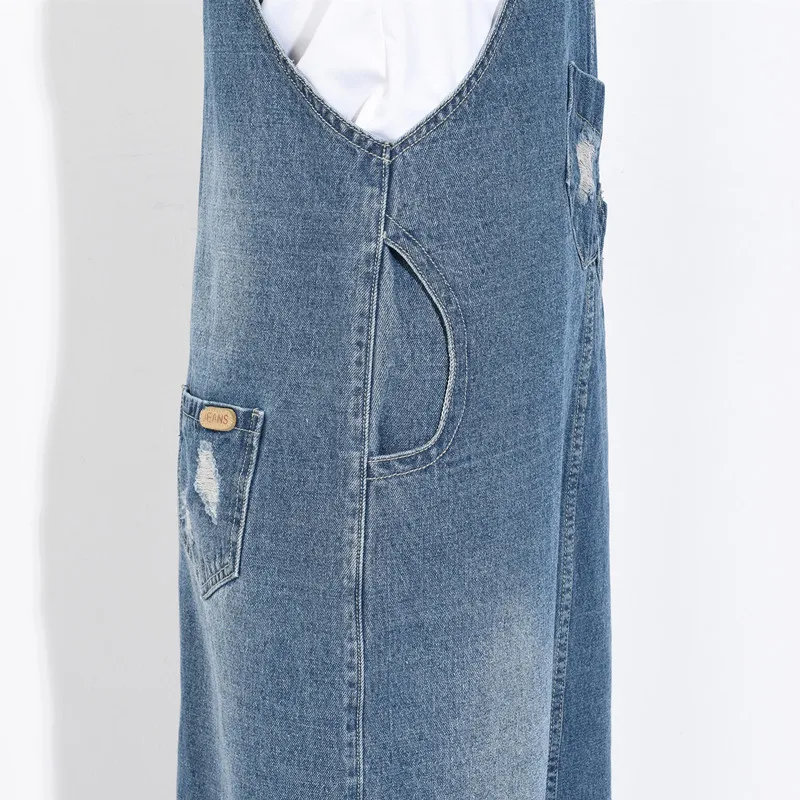 Джинсовое платье на бретелях 2020 Новое повседневное синее потертое комбинезон