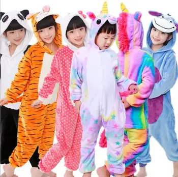 Baby Boy Girl Autumn Winter Fleece Pajamas Cartoon Unicorn Animal Onesie Kids Sleepwear Warm Jumpsuit Children Pyjamas Costume 1