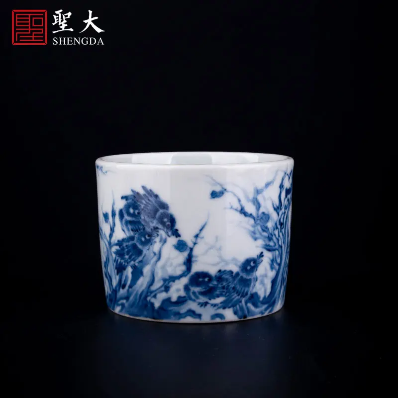 

Чайный сервиз Цзиндэчжэнь с изображением белой дровяной печи, холодной птицы, прямая чашка, ручная роспись, чашка для чая, кунг-фу