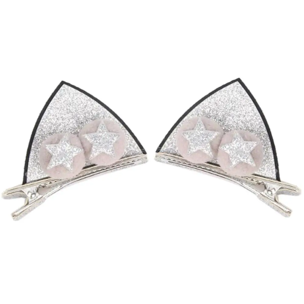 Cat Ear Silver 2 шт./компл. милый Заколки для волос для девочек, с блестками радужные Войлок Ткань цветы заколки для волос с украшением в виде кошачьих ушек зайчика заколки детские аксессуары для волос - Цвет: Cat Ear Silver