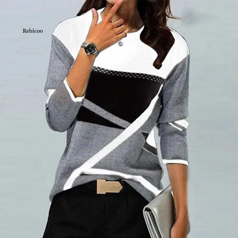 

Autumn Casual Female Pullover Tops O-Neck Fashion Harajuku Patchwork Loose Blouse Women Long Sleeve Shirt Blouses Streetwear