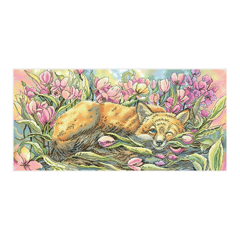 

Набор для вышивки крестиком, набор «сделай сам» из пустого холста с изображением лисы в стиле отдыха и цветов, 11CT 14CT, для домашнего декора