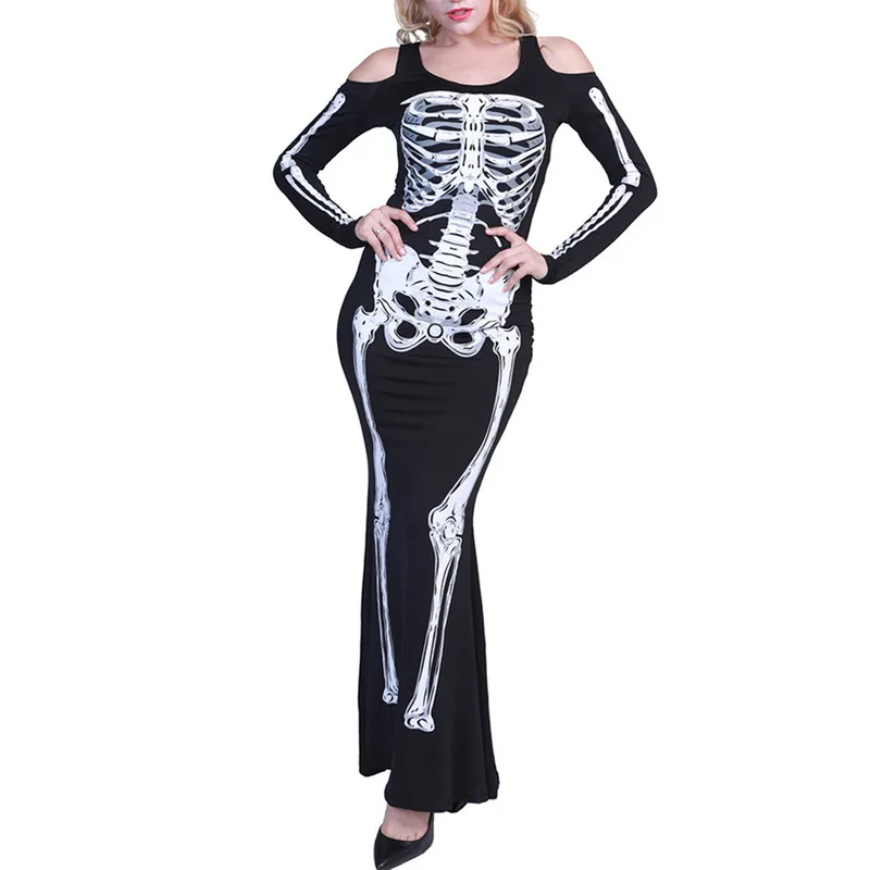 Костюм на Хэллоуин играть Косплей Скелет 3D труба платье вампир Ведьма черный