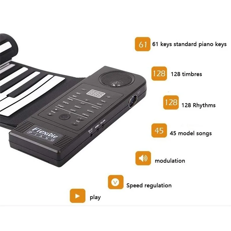 Ручной рулон пианино 61 Bluetooth переносная портативная профессиональная клавиатура