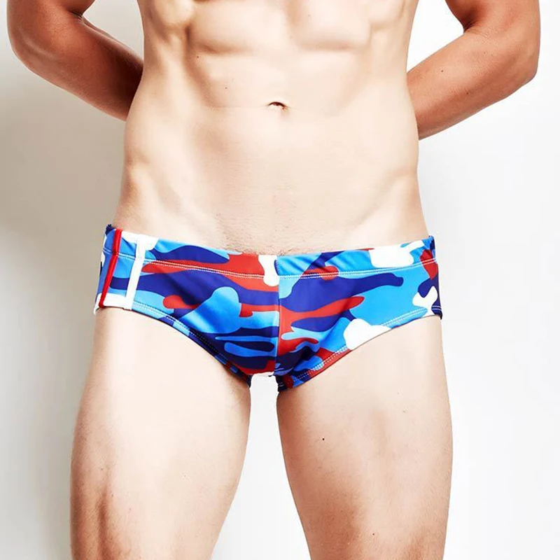 Плавательные мужские трусы сексуальные камуфляжные плавки Мужские Шорты для