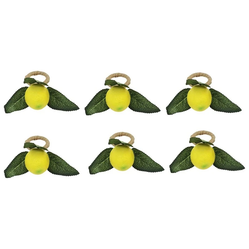 

HOT SALE Napkin Rings Set Of 6,Decorative Lemon Vine Leaf Napkin Rings, Dinning Table Setting Yellow Napkin Buckle Napkin Holder