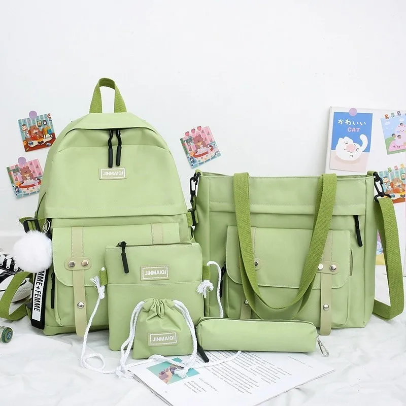 

Hot Sale 5 Pcs Sets Canvas Schoolbags For Teenage Girls Women Backpacks Laptop Keychain School Bags Travel Bagpack Mochila